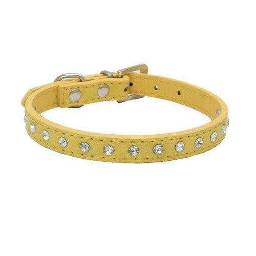 Suede Leather Dog Collar Diamante Puppy Bling Yorkie Teacup Chihuahua & Upwards - Yellow