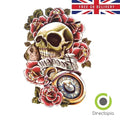 Large Waterproof 3D Traditional Skull & Roses Temporary Tattoo Sticker Art