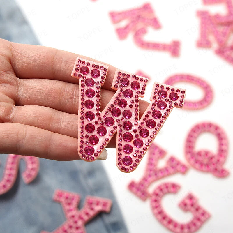 5.5cm 3D Rhinestone Pink Patches Letter Alphabet Patch Iron on Letters Words