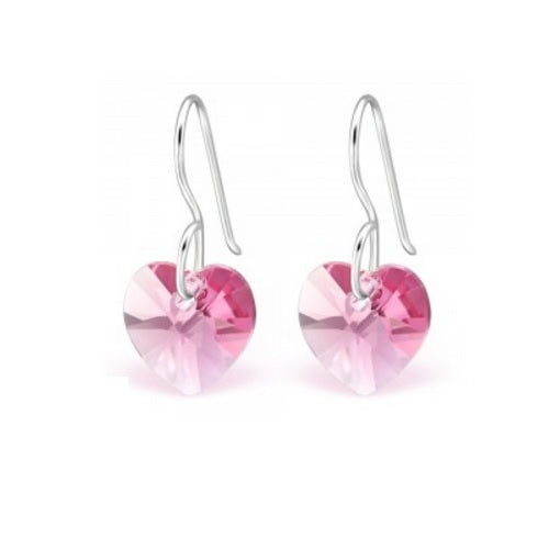 925 Sterling Silver Dangle Drop Heart Earrings & Gift Box - Rose
