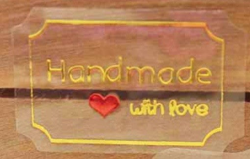 Transparent Labels Handmade with Love Craft Stickers Red & Gold Rectangle