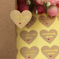 Handmade with Love Heart Gift Seal Craft Stickers Manilla with Gold Text
