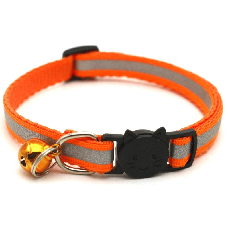 Reflective Safety Cat Collar Quick Release Breakaway Kitten Pet Adjustable Bell - Orange