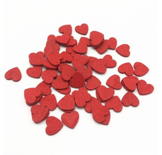 12mm Wood Hearts Confetti Slices Wedding Craft Chips Wedding Decoration Scatter - Red