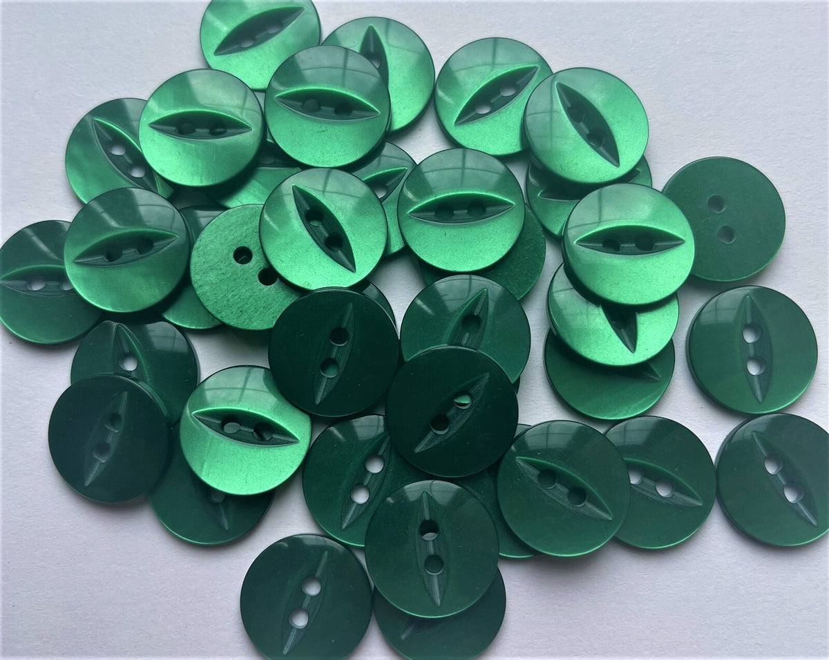 100 x Fish Eye Buttons - 27 Colours 14mm Buttons Baby Buttons - Forest Green