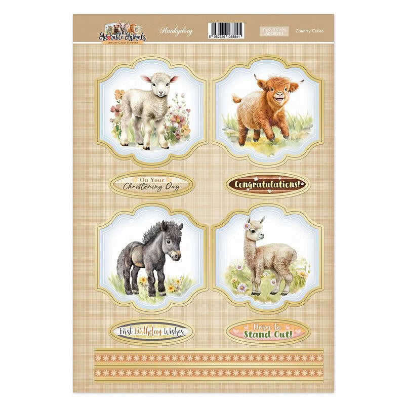 Hunkydory Greeting & Birthday Card Topper Making Kits Luxury Toppers for Cards - Country Cuties