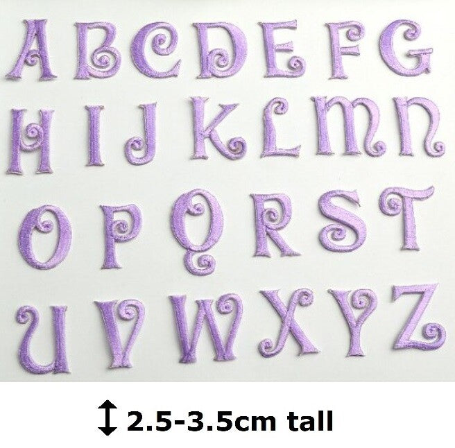 Lilac Purple Letter Patch Iron or Sew on Embroidered Alphabet Customise