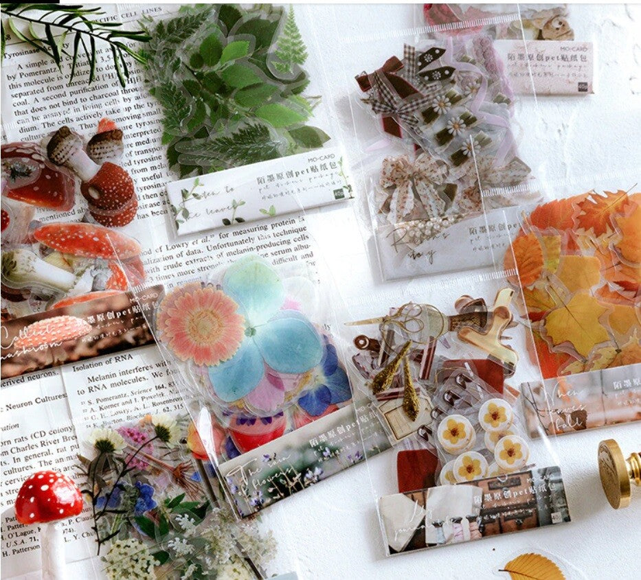 40 Piece Pack Scrapbook Cardmaking Decoupage Stickers Flowers Leaves Craft