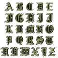 Gold & Black Outline Old English Medieval Letter Patch Patches Iron on Alphabet