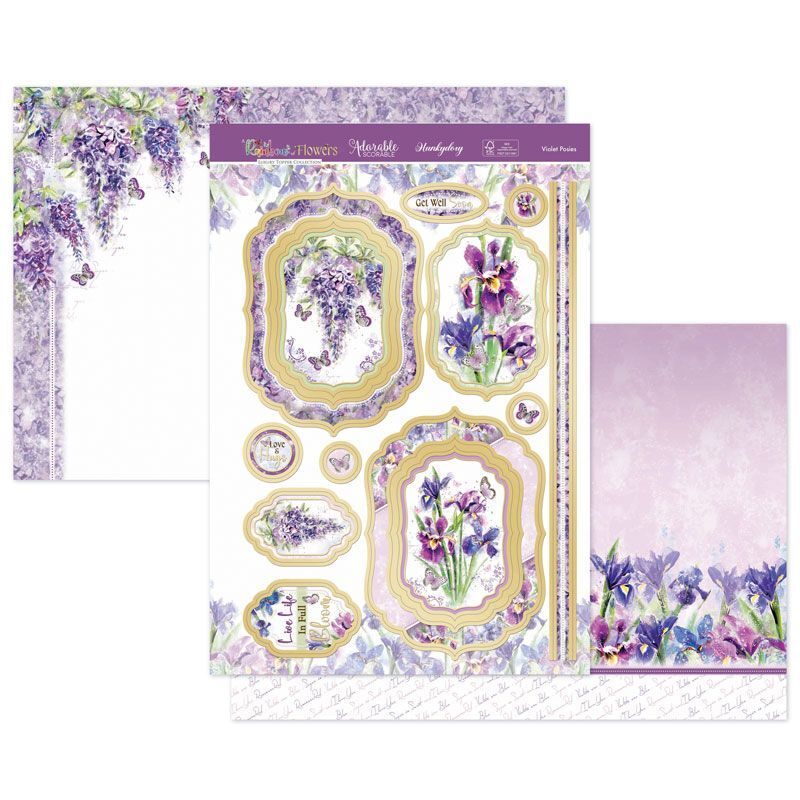 Hunkydory Greeting & Birthday Card Making Kits Luxury Topper Set Pack Toppers - Violet Posies