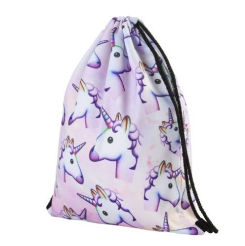 Emoji Unicorn Drawstring String Bag Travel PE Gym School Laundry