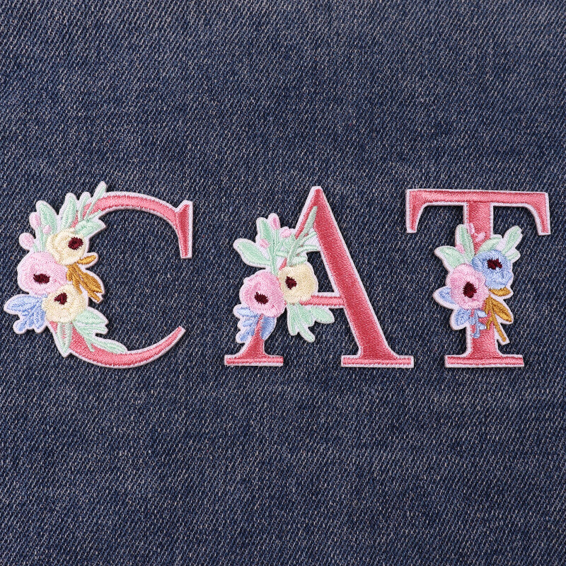 Flower Letter Patch Iron on or Sew on Alphabet Embroidery Clothing Patches Craft