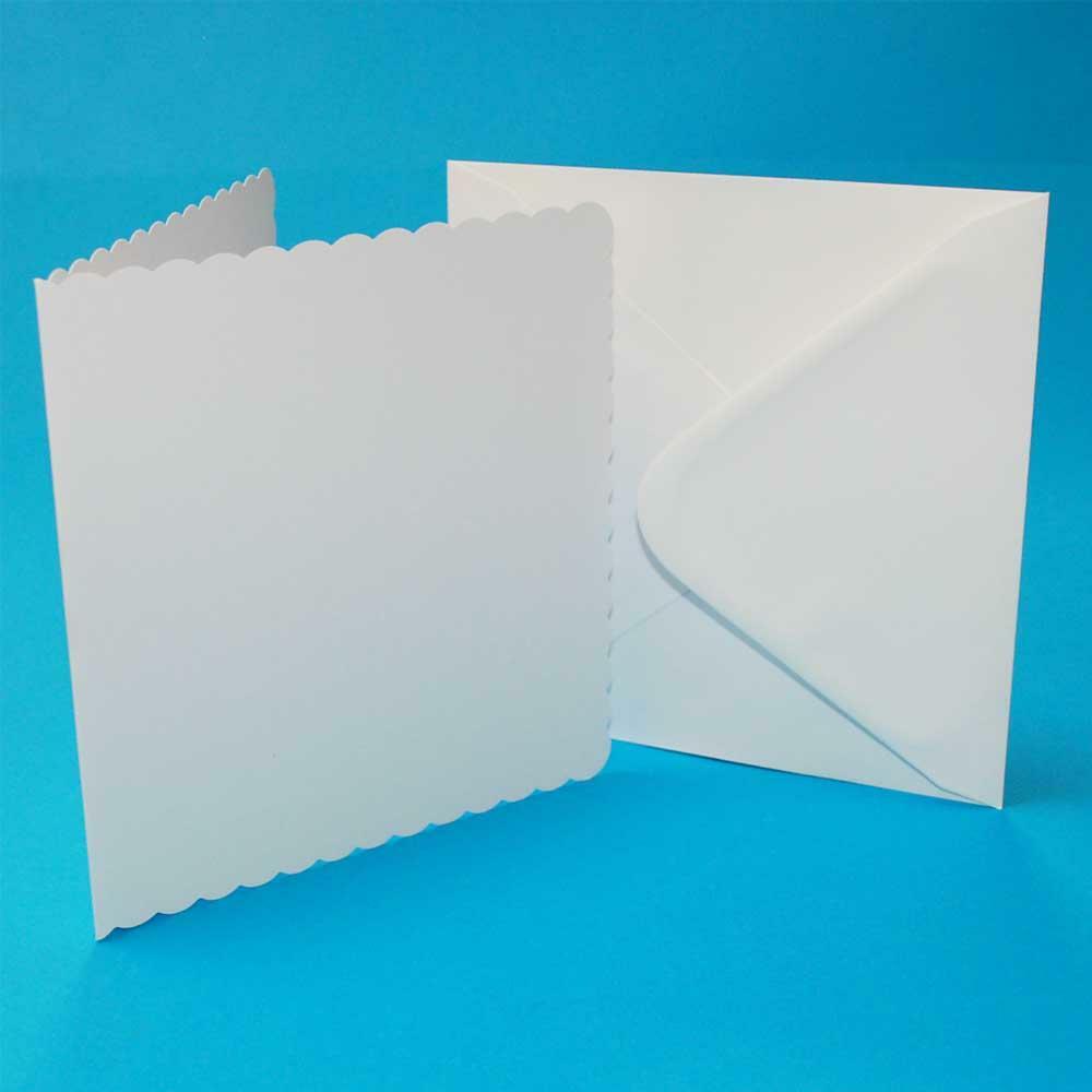 Blank Cards With Envelopes Wedding Baby Craft Scrapbook Christmas Gift Decoupage - White Scalloped 7x7 Inch (175mm x 175mm)