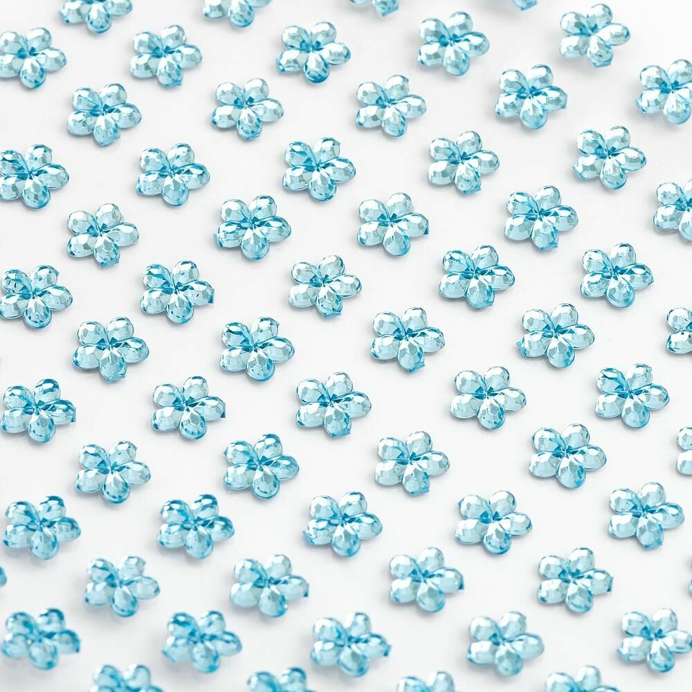 Flower Self Adhesive Craft Diamante Rhinestone Flower Gems Stick on Crystals - Pale Blue