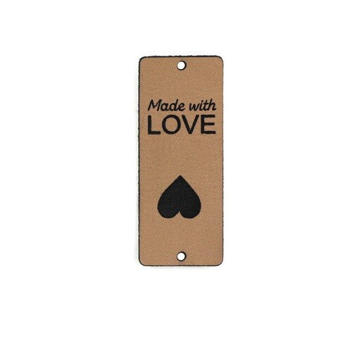 Faux Leather Labels Made with Love Sew On Garment Clothing Label Tags 50x20mm - Brown Design 2