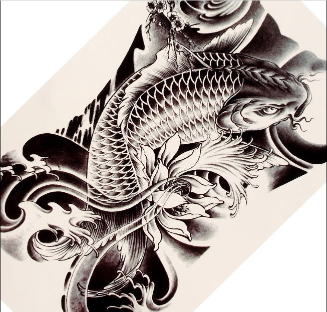 Waterproof Black Carp Graphic Temporary Tattoo Body Art Stickers Removable