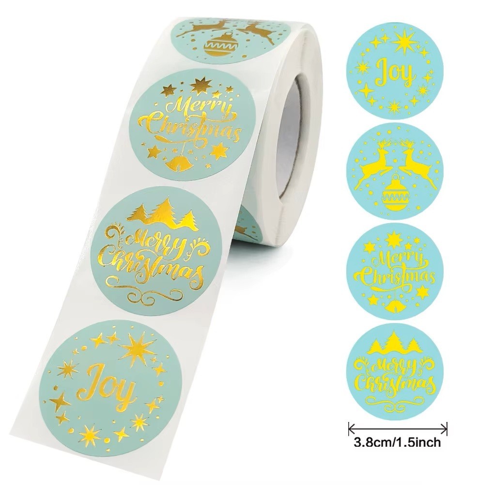 Merry Christmas Happy Xmas Labels Green & Gold Stickers Gift Craft Sticker 3.8cm