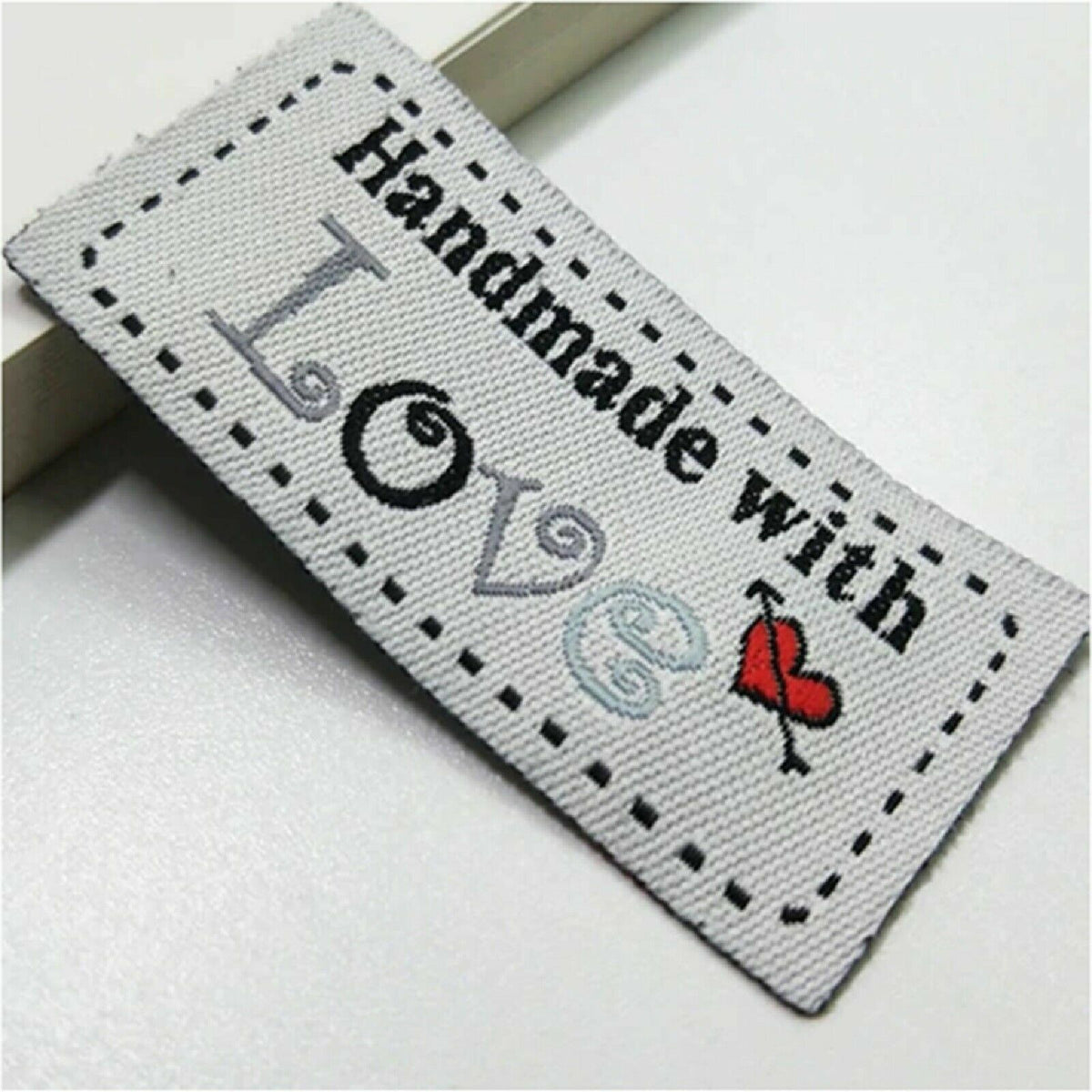 Fabric Labels 'Hand Made With Love' Sew On Garment Clothing Label Tags 50x25mm - White