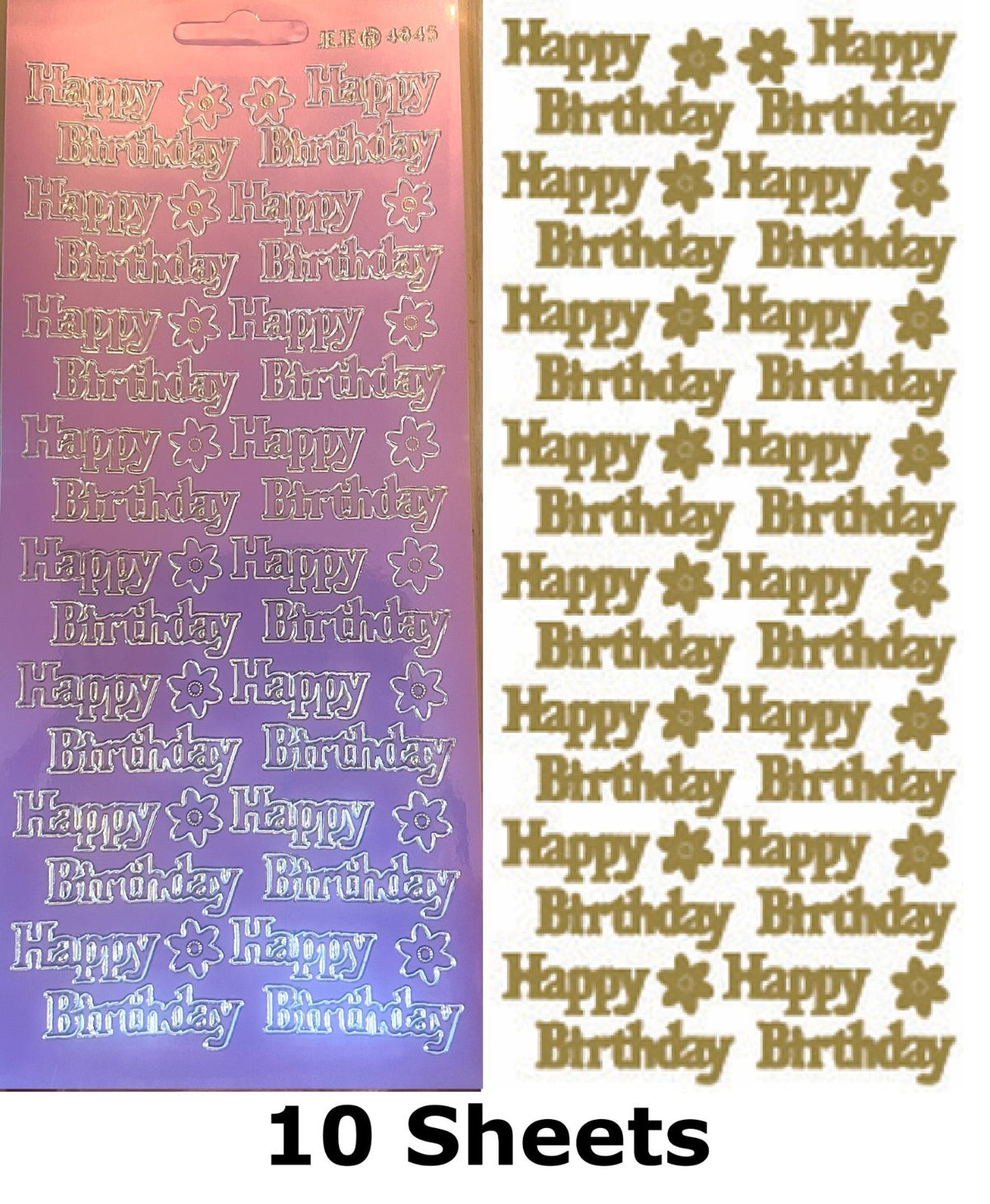 10 SHEETS - Candy Pink Happy Birthday Mirror Shine Peel Off Sticker Stickers