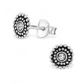 925 Sterling Silver Round Ornate Crystal Studs 6x6mm & Gift Box