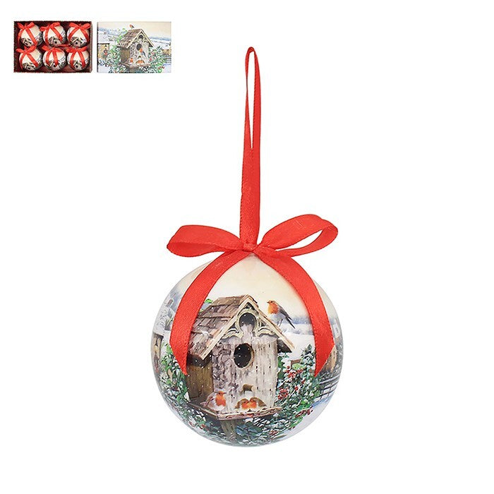6 Pack of Christmas Tree Baubles - William Morris Deer Robin Reindeer - Xmas Robins Baubles Set of 6