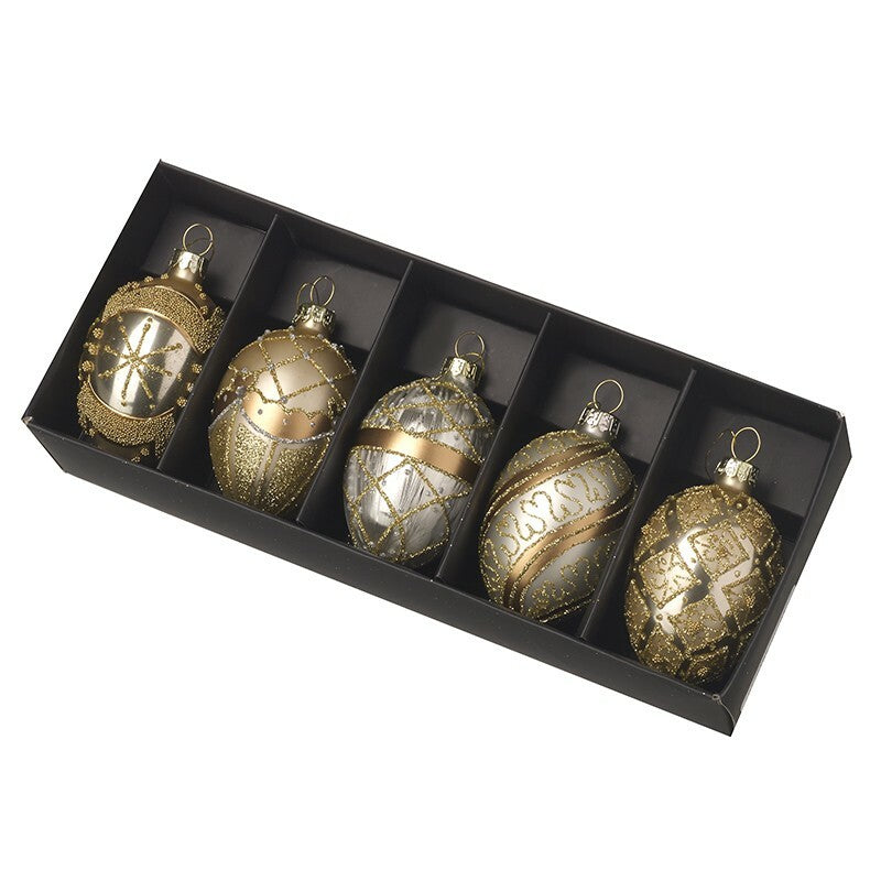 Glass Handcrafted Baubles Premium Traditional Christmas Tree Decoration - 5 Pack Glass Hanging Bauble Set