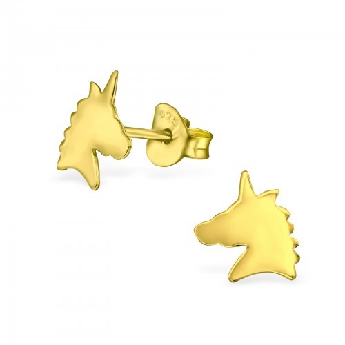 Gold Plated 925 Sterling Silver Magical Unicorn Head Earrings & Mini Gift Box