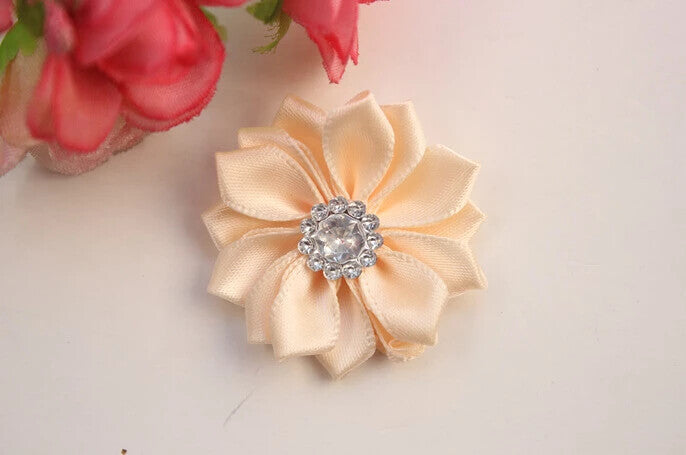 Large Satin Flowers Rhinestone Centre 4cm / 1.5" Satin Flower Rosettes Craft