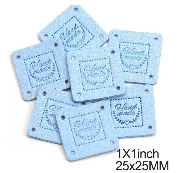Faux Suede Leather Labels Hand Made Square Clothing Tag Label Tags 25x25mm - Design 7