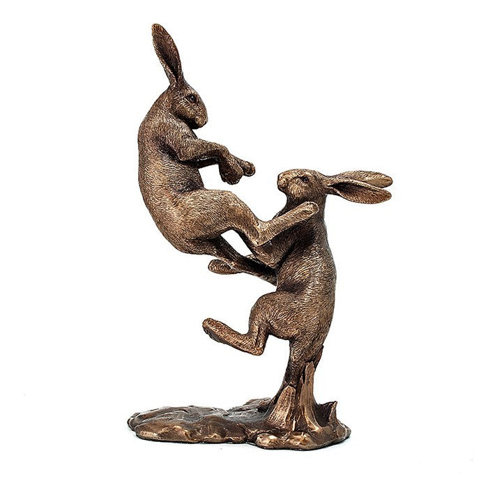 Bronze or Silver Hare Rabbit Wildlife Animal Ornament Gift Leonardo Reflections - Bronze Fighting Hares