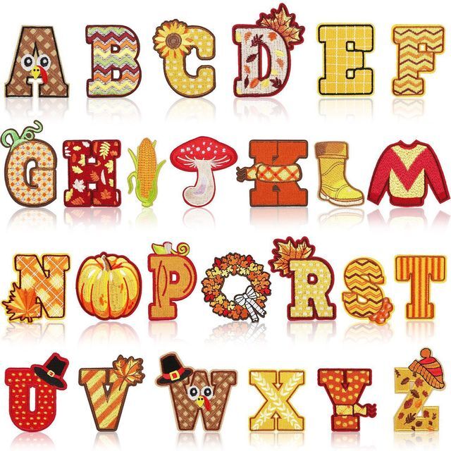 Autumn Fall Alphabet Patch Letter Patches Iron on Sew on Thanksgiving Letters