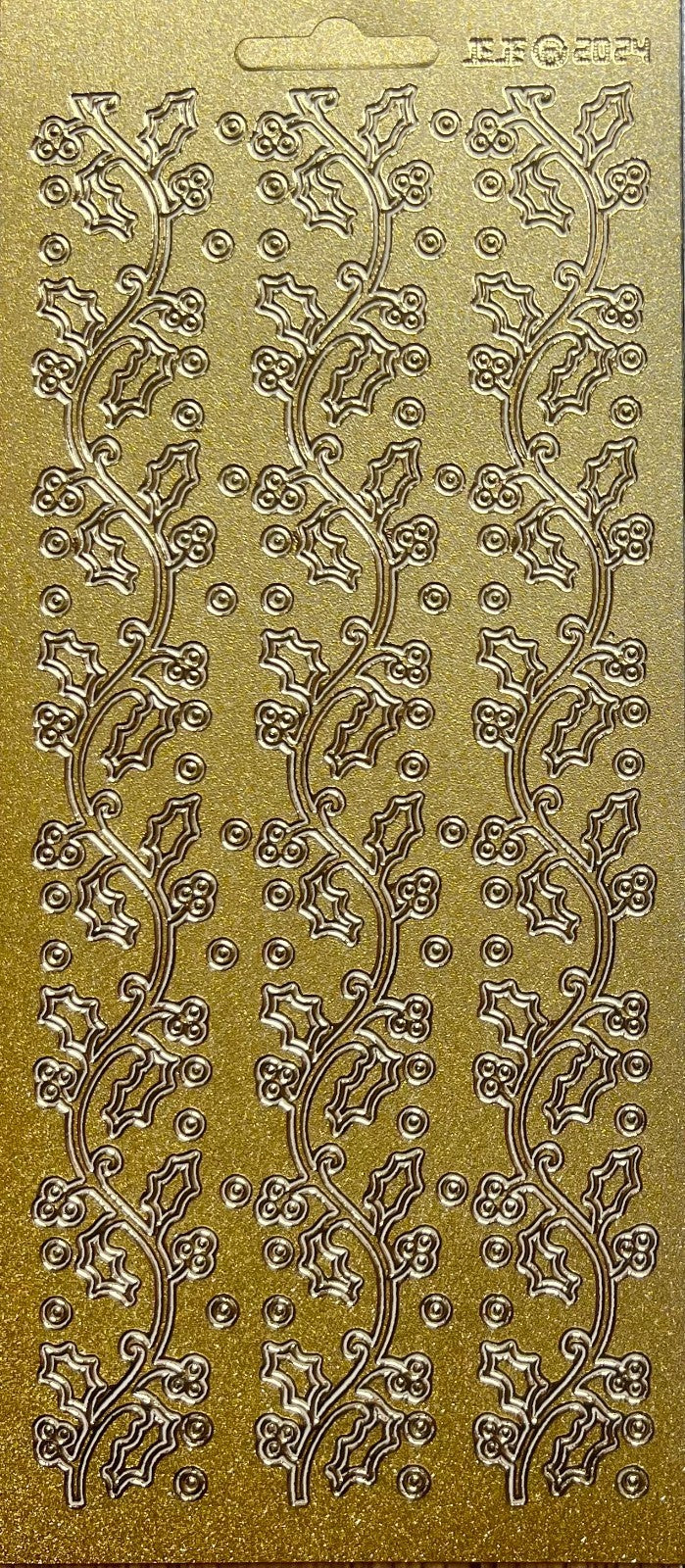 Pearl Glitter Holly Merry Christmas Peel Off Sticker Card Making Craft Stickers - Gold