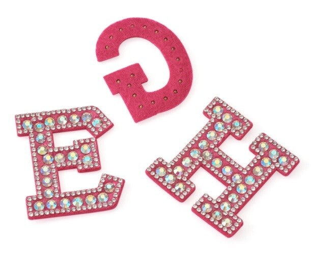 Hot Pink Fuchsia AB Rhinestone Letter Patch Patches Glue Sew on Alphabet Crystal
