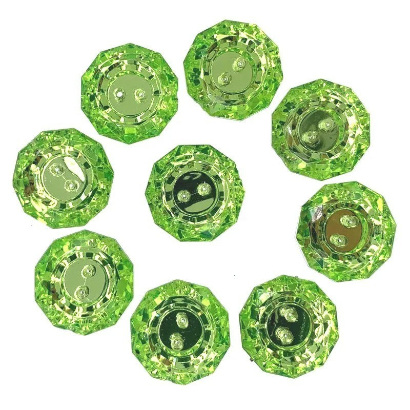 10 x Crystal Rhinestone Acrylic Faceted Buttons - 2 Hole - 1.8cm - Light Green