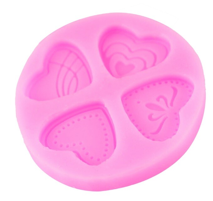 4 Hearts Silicone Mould - Chocolate Fondant Acrylic Heart Mould 55mm Diameter