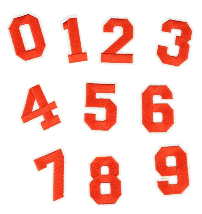 Number Patch Iron or Sew on Numbers Varsity Patches Customise Clothing 5x3cm - Red