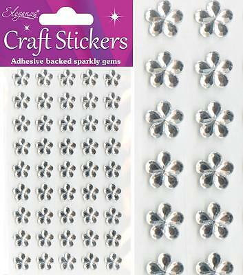 Self Adhesive Stickers Diamante Embellishments Rhinestone Wedding Card Scrapbook - Smaller Flower x 40pcs Clear/Silver Per Sheet