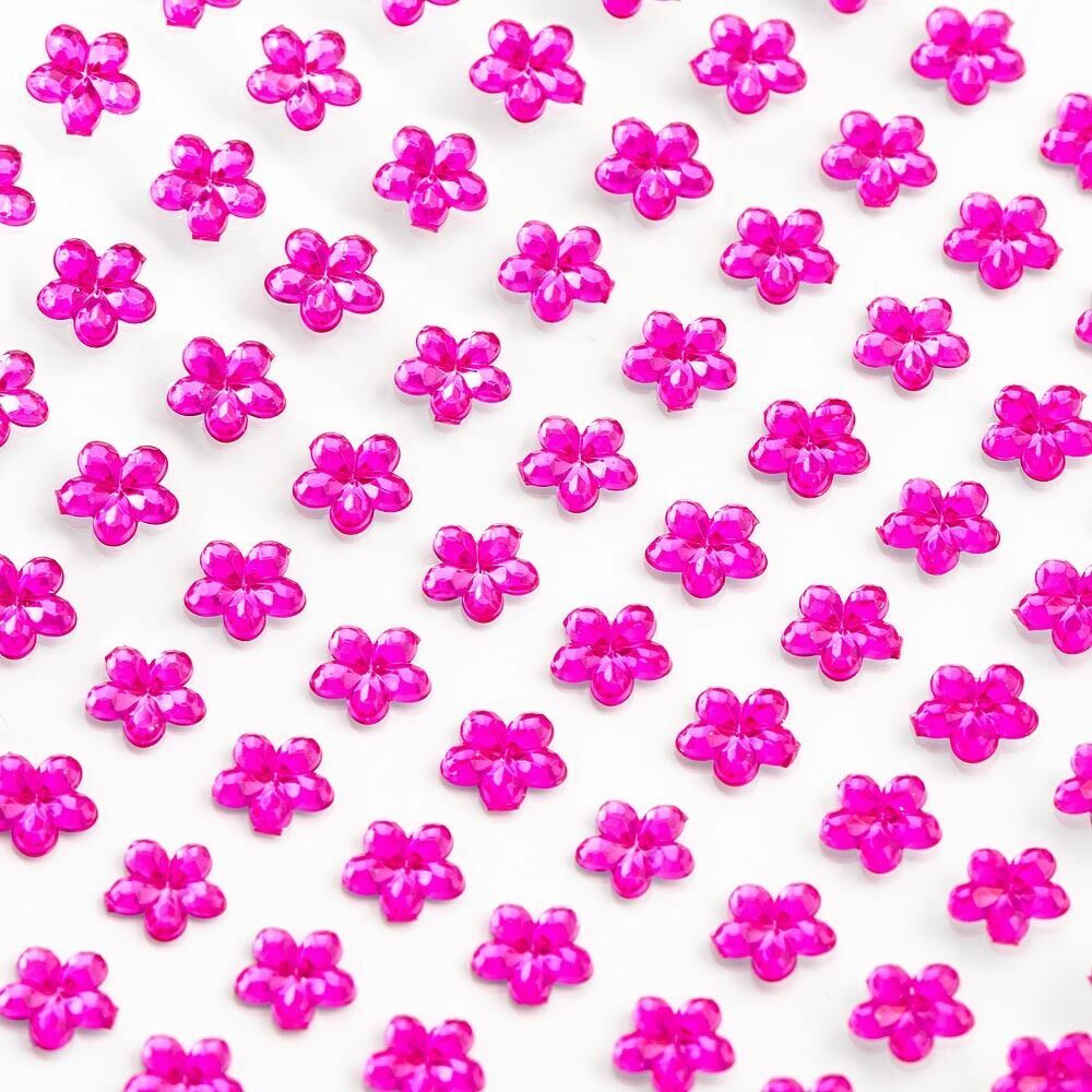 Flower Self Adhesive Craft Diamante Rhinestone Flower Gems Stick on Crystals - Cerise