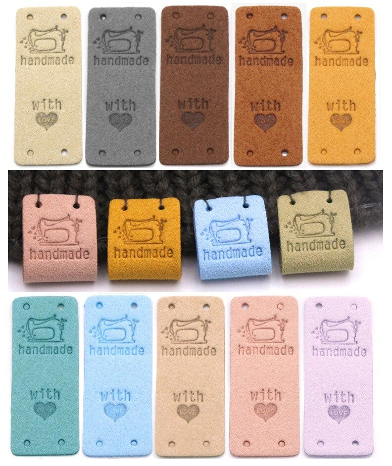 Faux Suede Leather Labels Made with Love Clothing Tag Label Sewing Tags 2x5cm