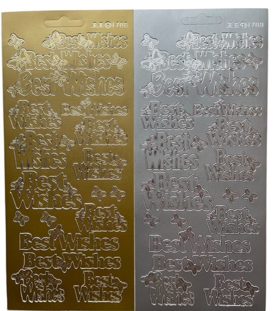 Self Adhesive Best Wishes Gold or Silver Greeting Stickers Peel Off Sticker