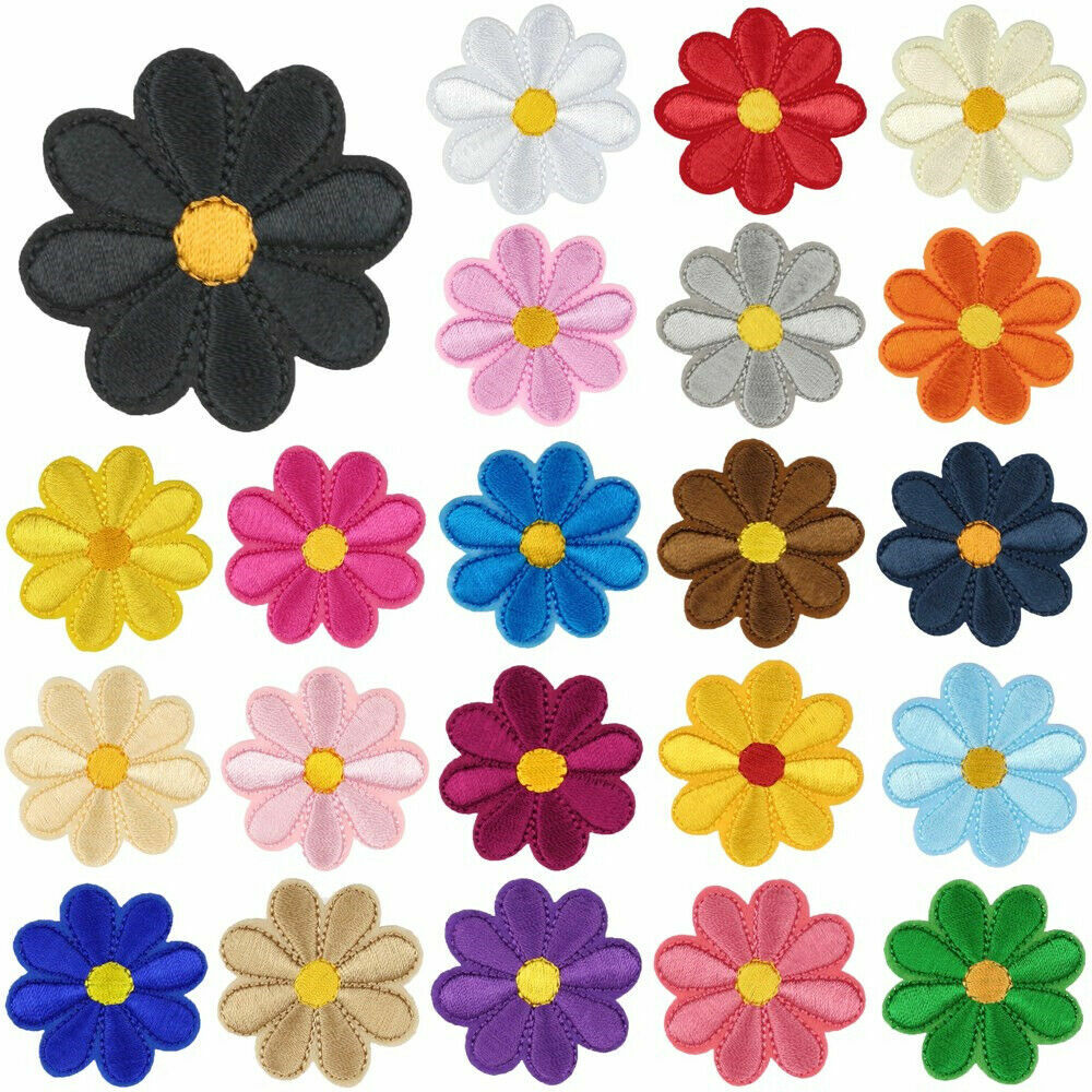 Daisy Flower Embroidered Patch Applique Customise Clothing Iron on Patches 4cm
