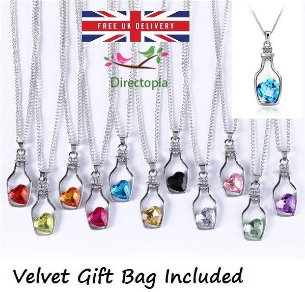 Cute Love Heart in a Bottle Message Pendant Austrian Crystal Necklace Kawaii