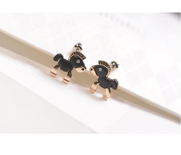 Black Horse Pony Kawaii Stud Earrings Birthday Christmas & Mini Gift Bag