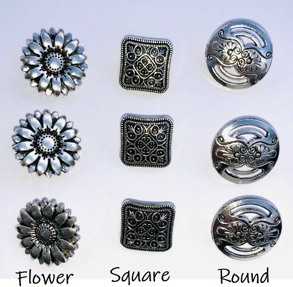 Antique Silver Metal Buttons Flower Square Round Side Shank - Square