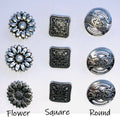 Antique Silver Metal Buttons Flower Square Round Side Shank - Square