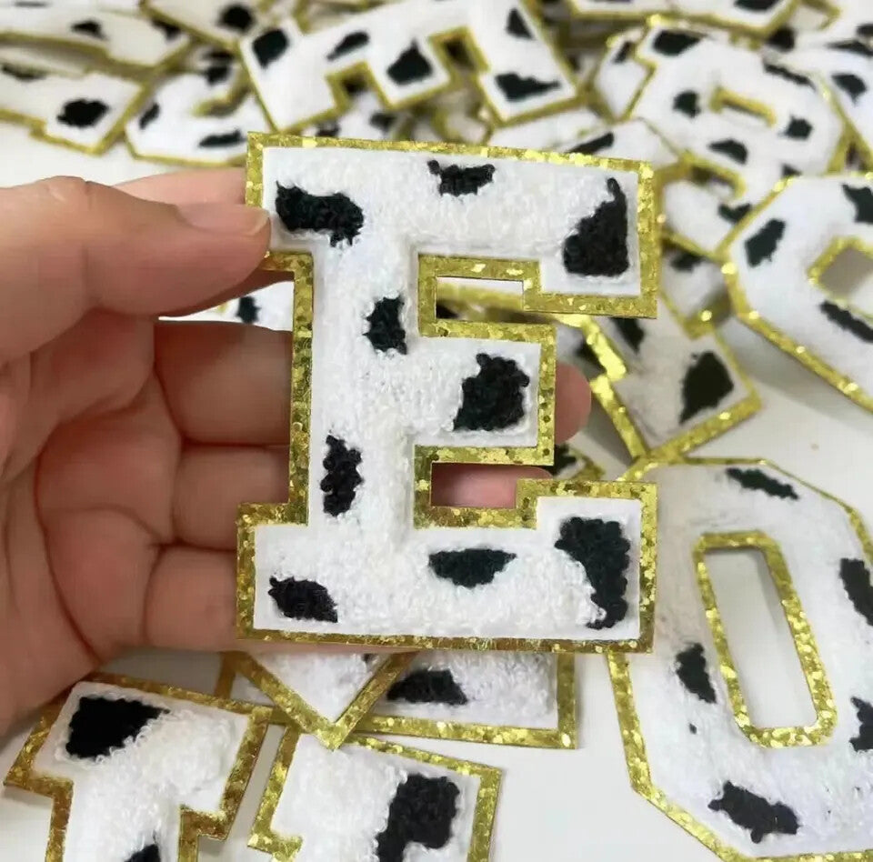 8cm Large 3D Animal Cow Chenille Patch Letter Patches Iron Sew on Alphabet