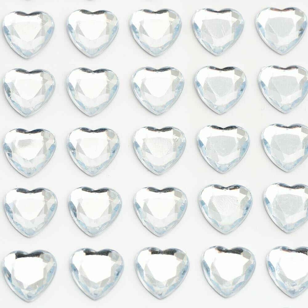 Hearts Sheet Self Adhesive Craft Diamante Rhinestone Heart Stick on Crystals - Clear