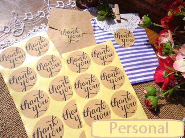 Round Paper Labels 'Thank you' Gift Food Kraft Craft Stickers Seal TY1