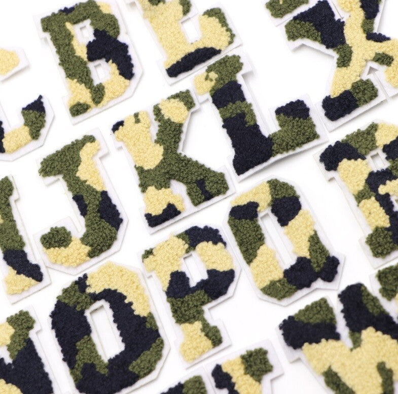 Camouflage Army Iron on Chenille Patch Patches Alphabet Embroidery Patches 7cm