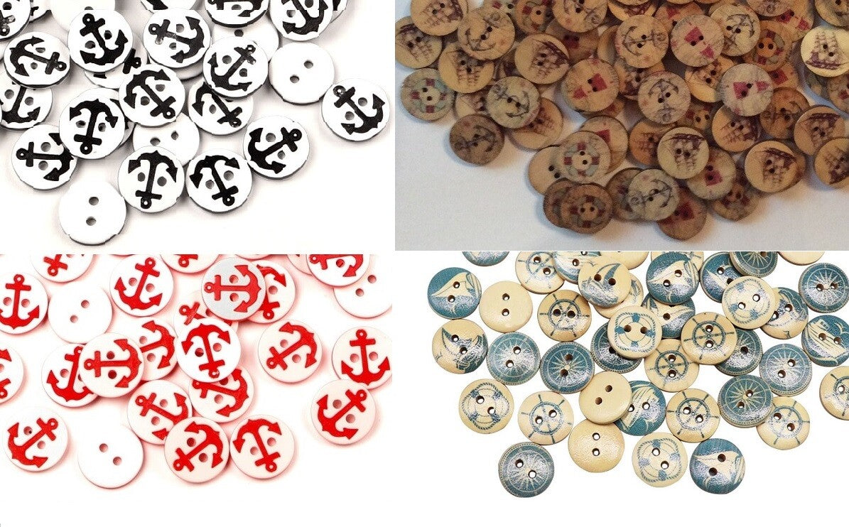 Nautical Beach Anchor Sea Buttons Craft Customise Clothing Sewing Button